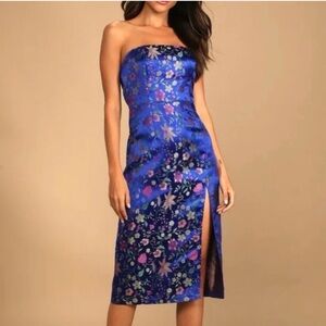 Lulu's Strapless Blue Floral Dress
